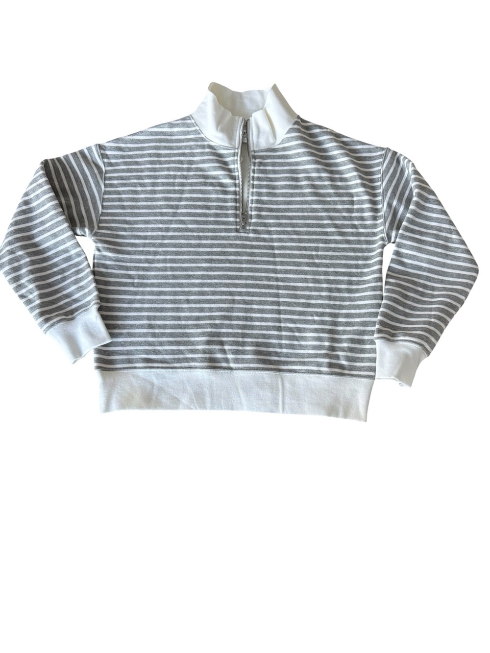 J.Crew NWT Gray White Striped Half Zip Sweatshirt Pullover Womens Size XS